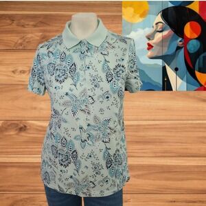 Lands' End Kids Floral Print Polo Shirt - Size M (10-12)‎  Multicolor